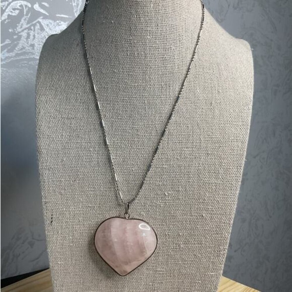 18 KGP Signed Necklace Pink Heart Pendant White Gold Silver Tone